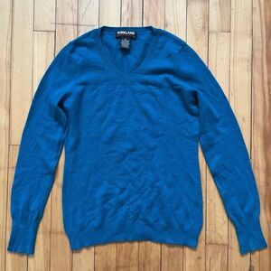 Kirkland Signature Womens Teal Blue 100% Cashmere V-Neck Sweater Small 267206